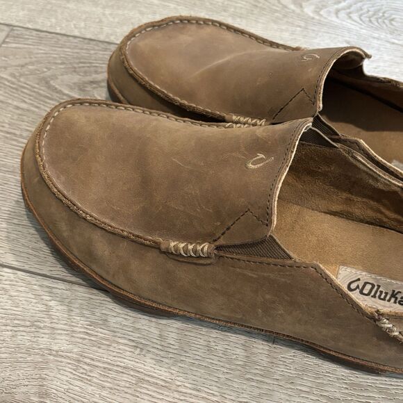 Olukai Moloa Men’s 11.5 Brown Leather Slip On Shoes Casual - Picture 3 of 7